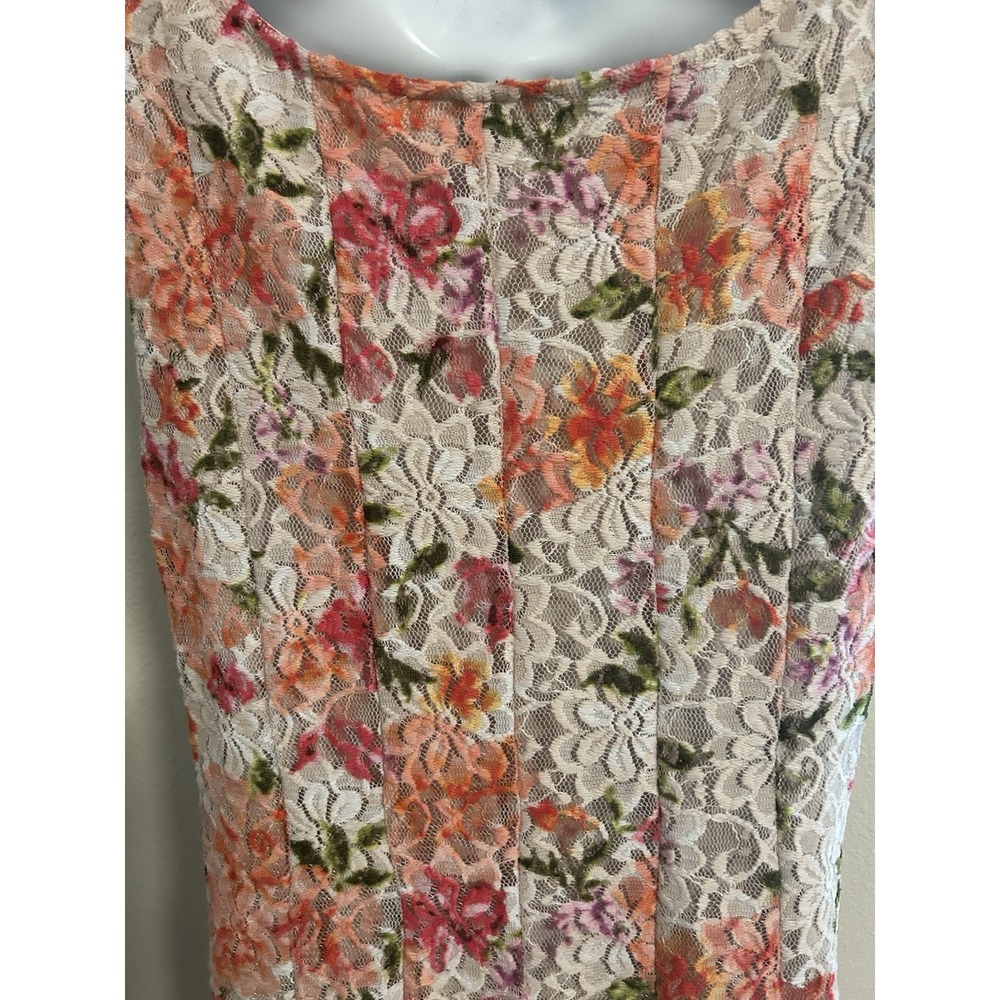 Floral Splash Lace Dress~ L~ Sleeveless Gored Fit & Flare Tea Party Fem Fairy - Picture 7 of 16